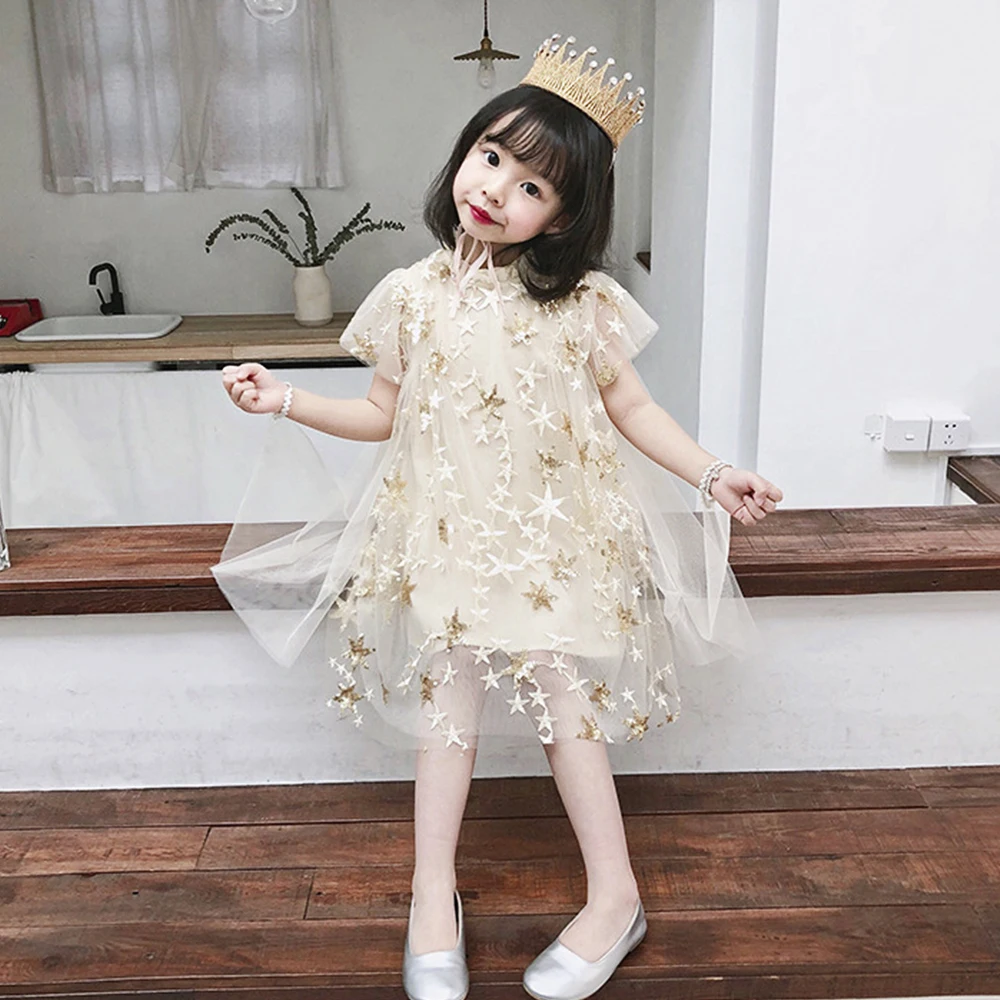 

Baby Girl Dresses Party And Wedding Party Dress Kids Girl Clothes Stars Gauze Princess Skirt Summer Dress 2021New A-Line Skirt
