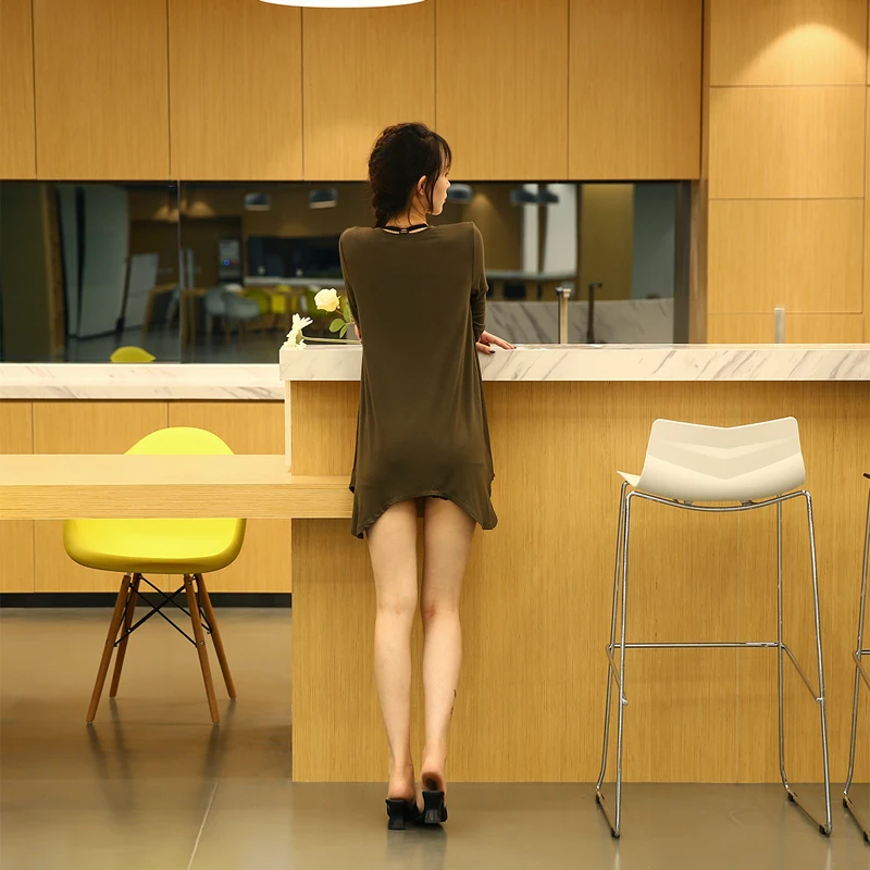 

U-SWEAR 2020 New Fashion Loose Women Tshirt O-neck Full Sleeve Long Line Irregular Hem Female Tops Casual Sexy Lady T-shirts