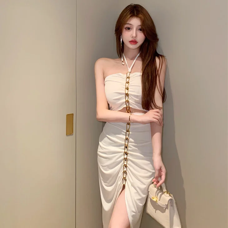 

Graceful Fashionable Chain Neck Midriff Outfit Dress Sexy Skirt Rac