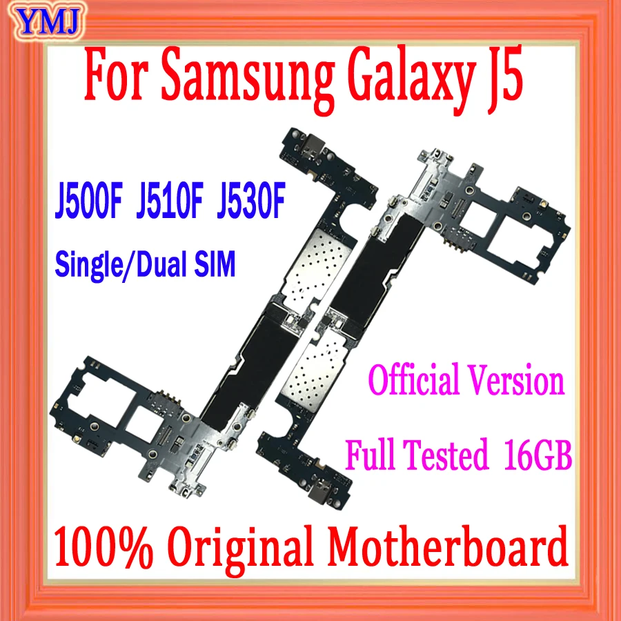 

Factory Unlock For Samsung Galaxy J5 J500F J510F J530F Motherboard 16GB 100% Original Logic board Full chips Single/Dual SIM