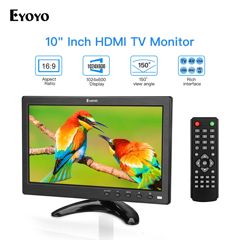 Портативный мини-монитор Eyoyo 10-дюймовый IPS HDMI монитор 1024x60 0 ЖК-экран с VGA AV USB пульт
