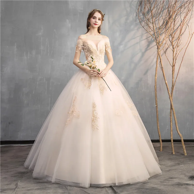 VLNUO NISA New Fashion Deep V-Neck Champagne Lace Wedding Dress Lace Up Custom Made Plus Size Bridal Gown Vestido De Noiva 30
