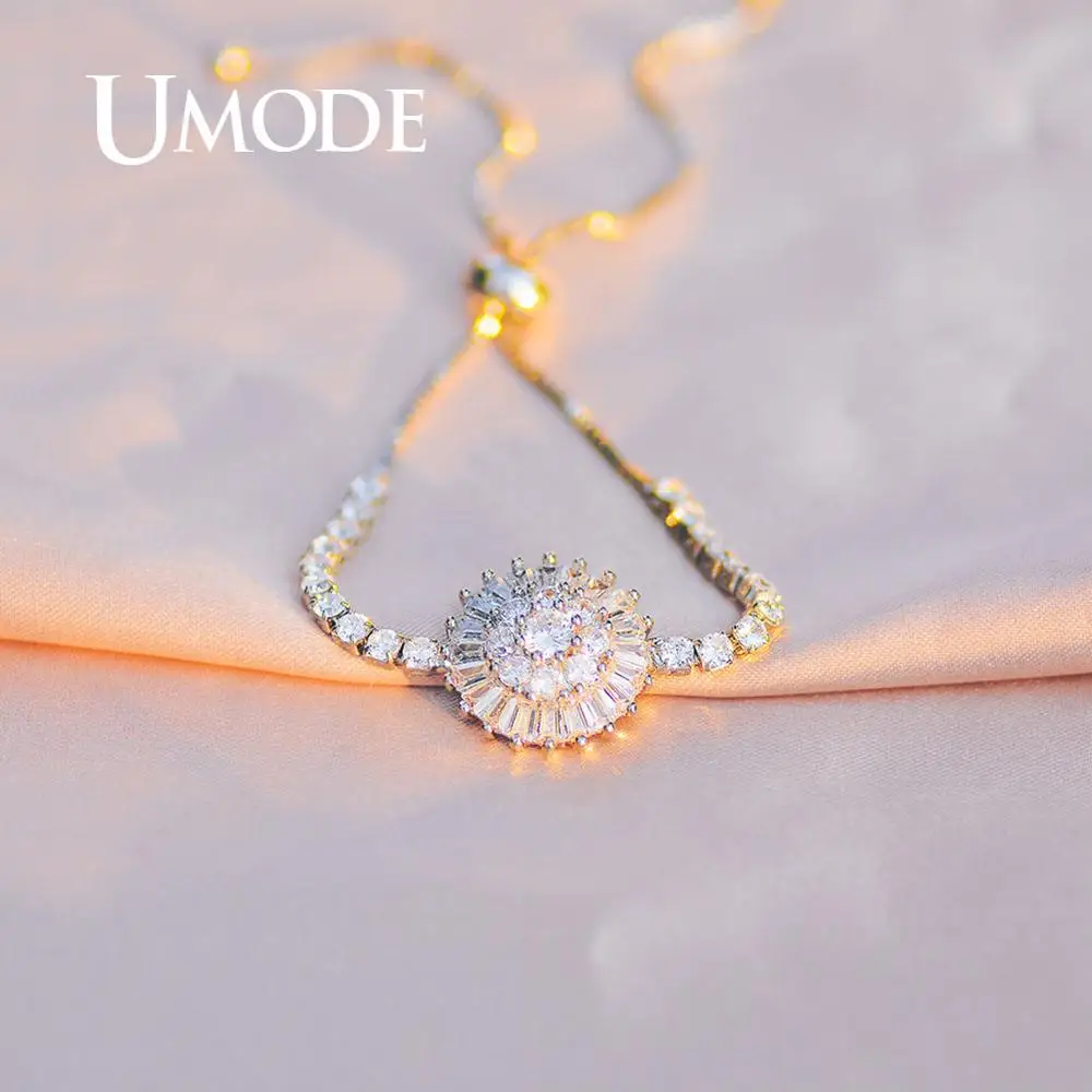 Женские теннисные браслеты UMODE круглые с фианитом и кристаллом кубического