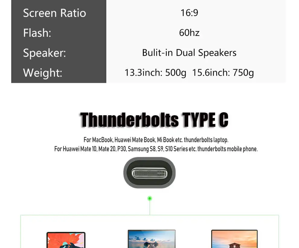 13," 15,6" 1080P HDR портативный монитор HDMI USB C Дисплей для ПК, ноутбука, телефона, PS4, переключатель, xbox HD ips экран игровой монитор