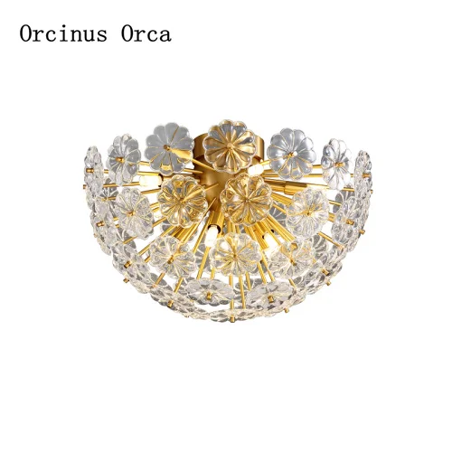 

American gold all copper decorative ceiling lamp living room bedroom corridor luxurious romantic flower crystal ceiling lamp