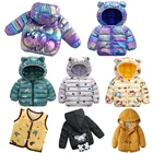 Детские зимние куртки, теплая верхняя одежда с капюшоном, Симпатичная хлопковая одежда с Микки Маусом, ветровка на белом утином пуху для мальчиков и девочек