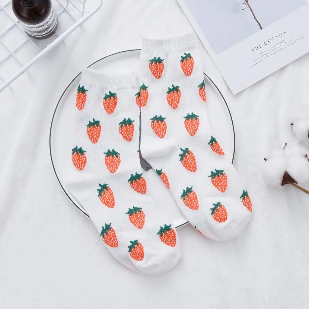 

Fashion Women Cotton Cartoon Fruit Socks Winter Warm Japanese Avocado Cute Boat Socks Casual Soft Girls Short Socks