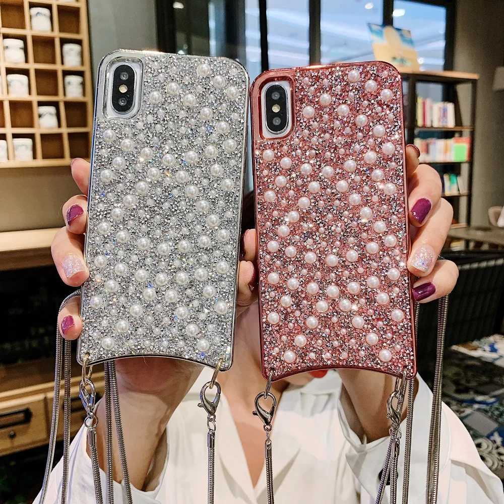 Блестящий блестящий чехол для телефона iPhone 7 6 6S 8 Plus 11 X XR XS Max Кристальный
