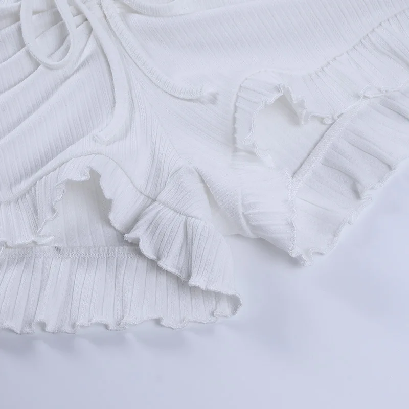 

BOOFEENAA White Lace Knitted Ruffled Shorts and Crop Top Two Piece Outfits for Women Loungewear Cute Sexy Matching Sets C66-CI18