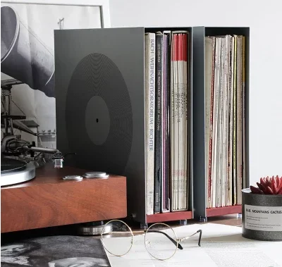 

Gray Square Black Rubber Record Shelf Box, Cd Disc , Special Lp For Graphophone