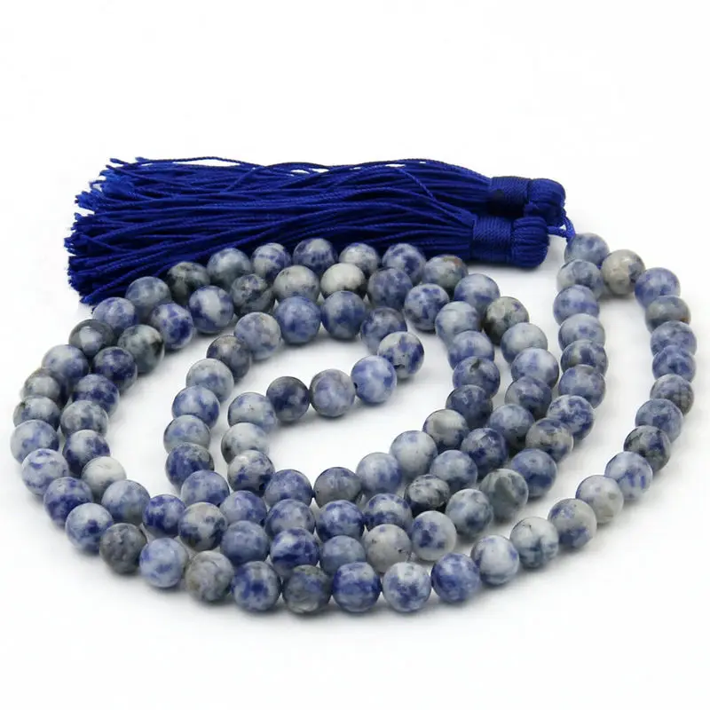 

Tibet Buddhist 108 Natural Blue Stone Prayer Beads Mala Necklace