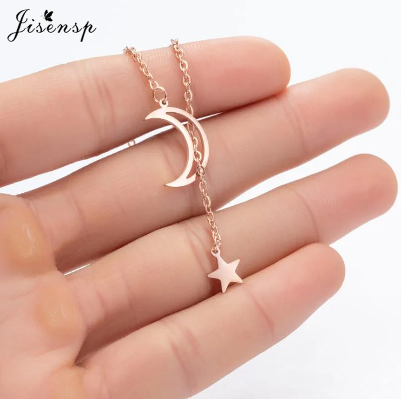 

Jisensp Simple Fashion Hollow Moon Star Pendant Necklace Unique Design Charm Necklace Bohemian Jewelry for Women Christmas Gift