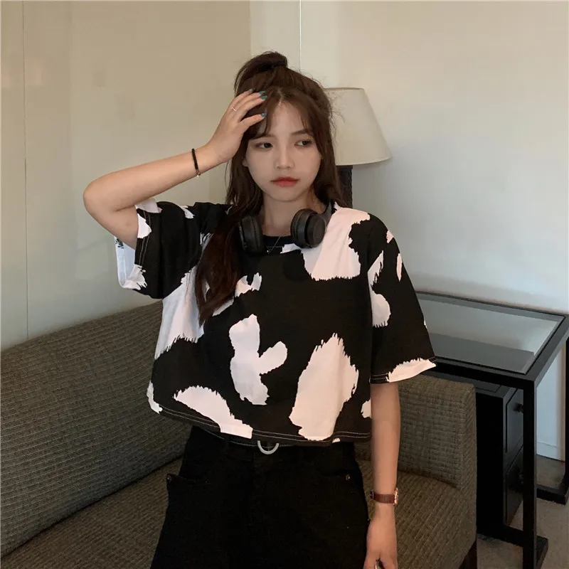 Women T-shirt Cotton Cow Print Graphic Clothing Aesthetic Kawaii Vintage Summer Clothes 2020 Fashion Kpop Streetwear | Женская одежда