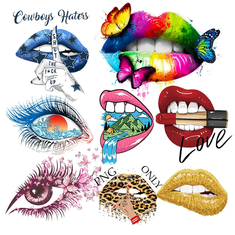 

Cartoon Lips/Eye Patch For Clothes Heat Transfer Thermal Stickers For Kids T-Shirts Iron On Transfers Girl Patches Applique DIY