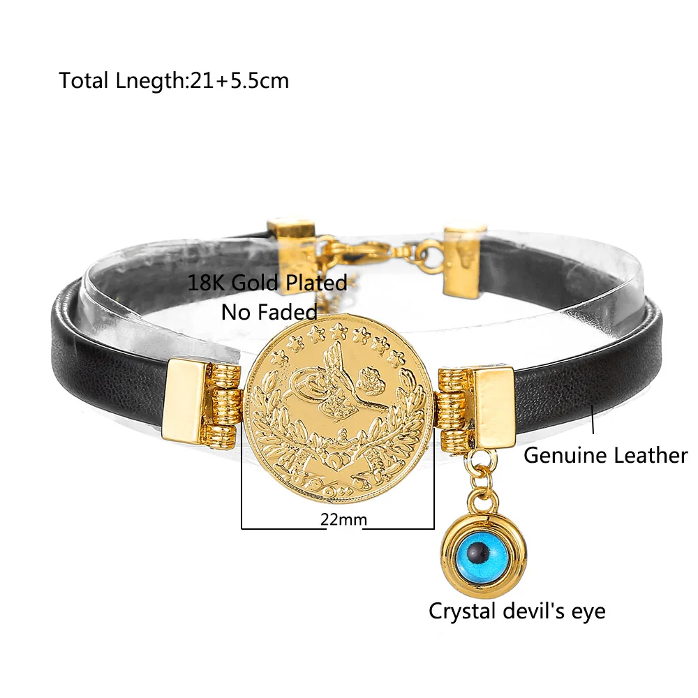 Arabic Allah Bracelet Muslim Islamic Devil's Eye Leather Bracelet God Turkish Bracelets for Men Women Religious Faith Jewelry