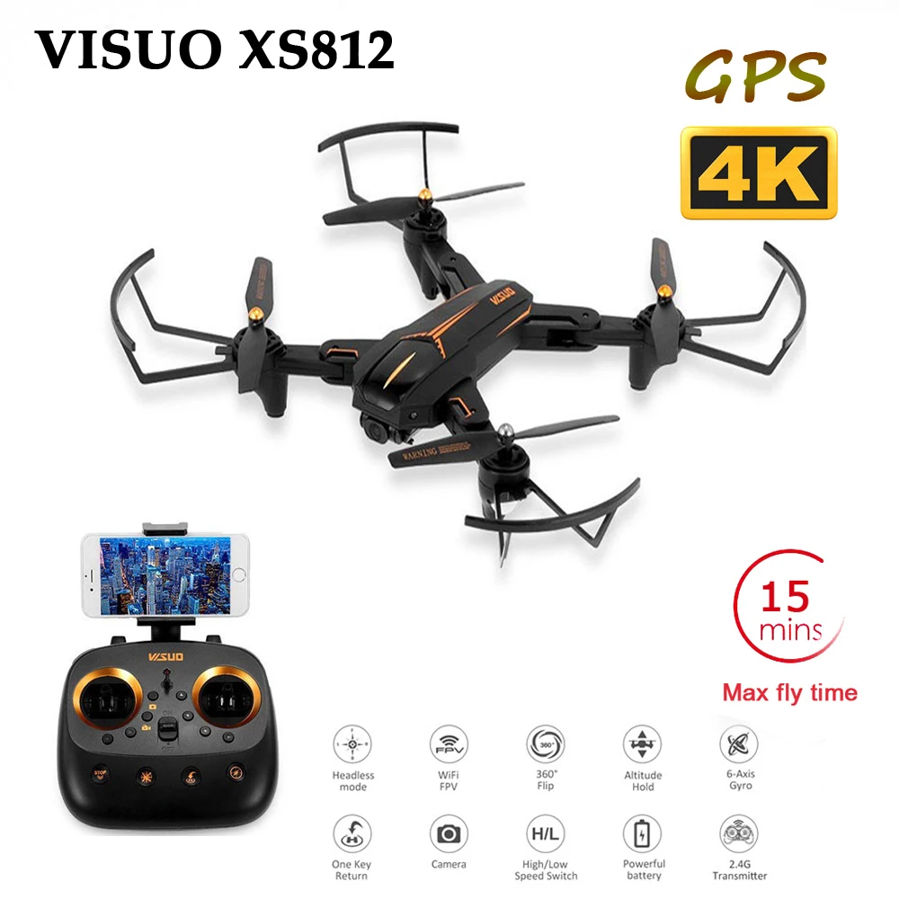 VISUO 4K XS812 gps 5G WiFi FPV с 2-мегапиксельной/5MP HD камерой 15 минут время полета складной Радиоуправляемый Дрон Квадрокоптер RTF подарок на день рождения для детей
