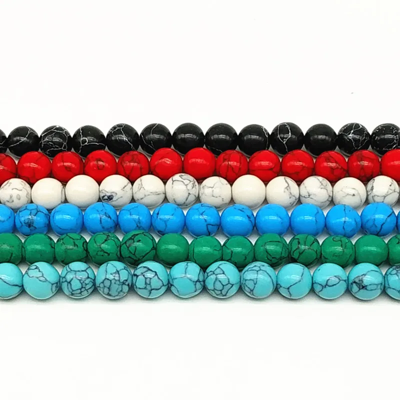 Гладкие Круглые Бусины из натурального камня белого синего бирюзового цвета 15