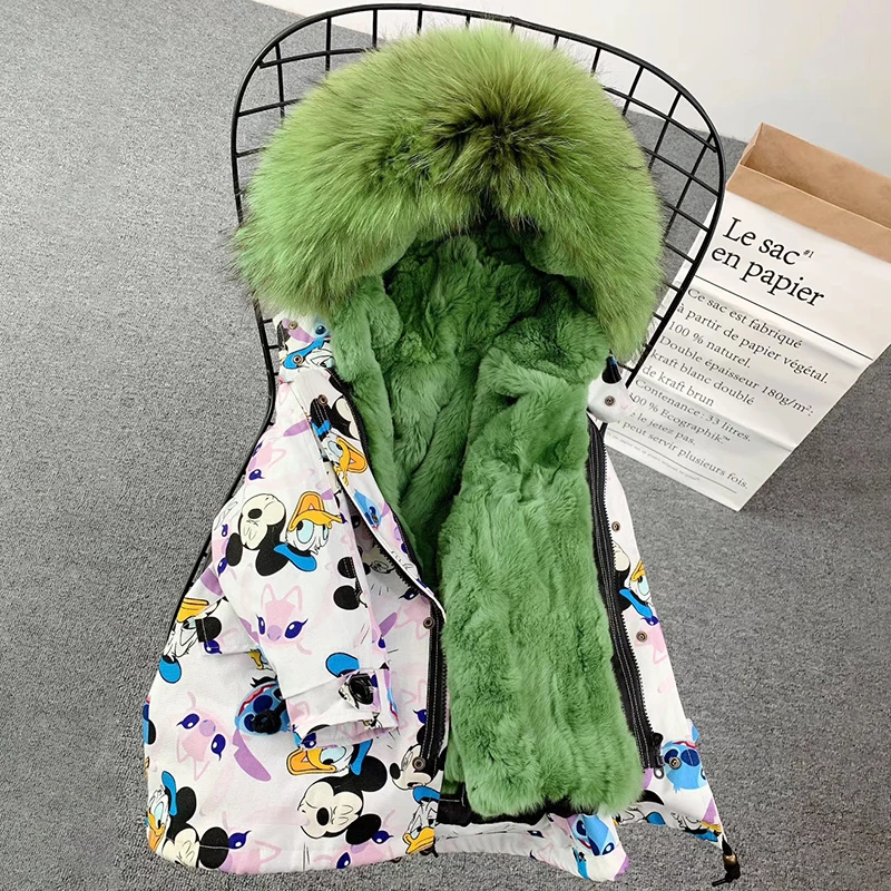 New Winter Coat For Girls Rabbit Fur Cartoon Animal Kids Jackets And Coats Warm Parkas Children Real | Детская одежда и обувь