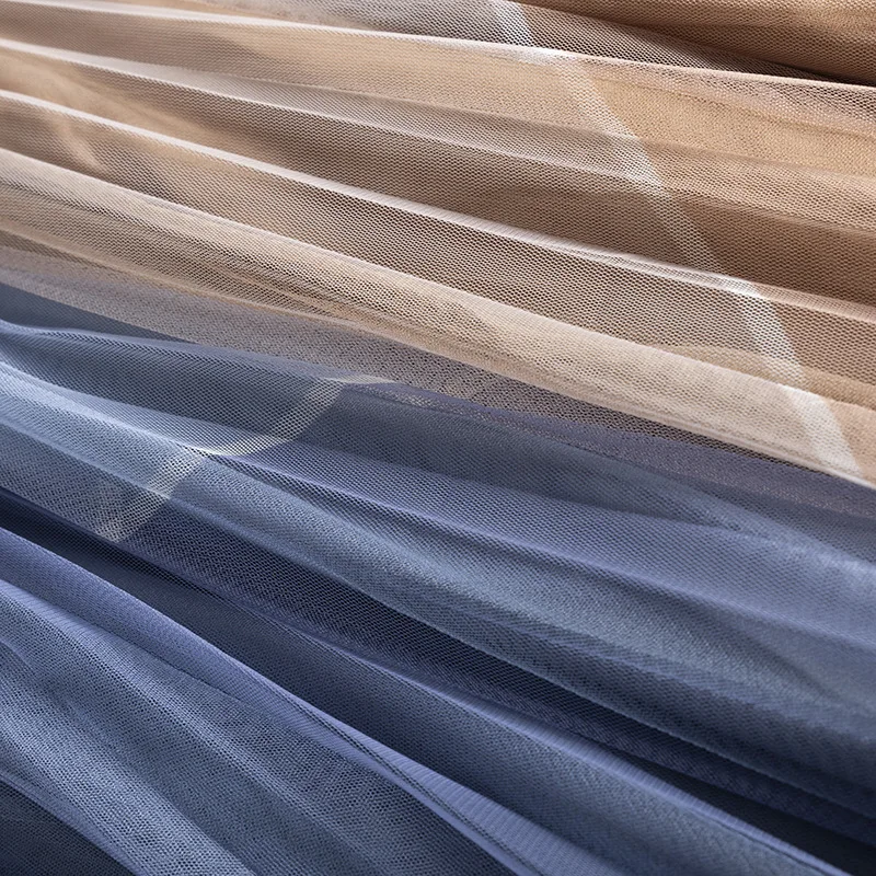 

2021 New Contrast Color Pleated "soft" Mesh Skirt Stretch Stretch Waist Slim Fit Mid-length A-line Large Hem Skirt