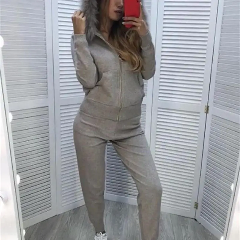 Новинка 2019 женский зимний комплект из 2 предметов с воротником искусственного