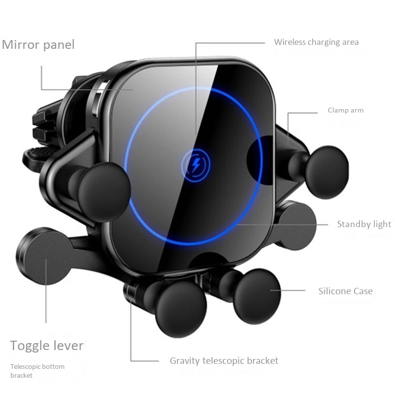

GY-C6 Black Car Wireless Charger 15W Car Qi Fast Wireless Charger for iPhone 8 X XS 11 Pro, Samsung S10 S9 S8 Car Holder