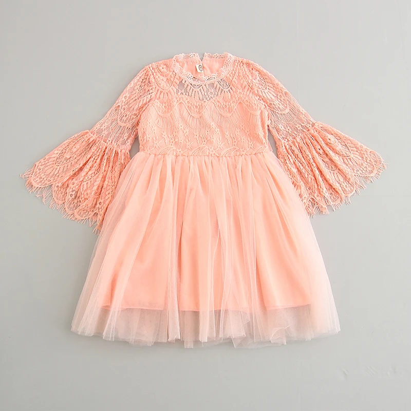 Платье подружки невесты для девочек на весну-лето с кружевными рукавами в виде