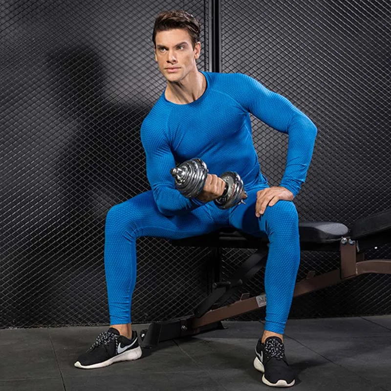 

Men's Long Sleeve Workout Compression 3 Pcs/Sets Gym Set Elastic Running Sportswear Rashgard Sports Suit Husband