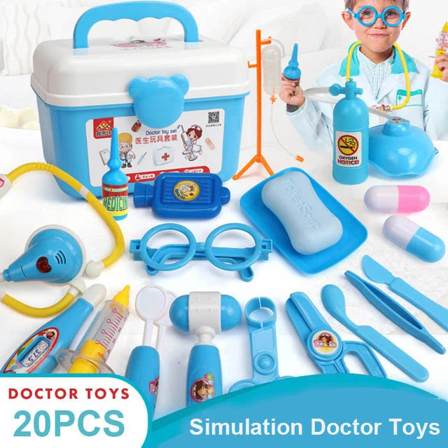 20PCS Blue 21-39 шт., детские игрушки для ролевых игр, набор для доктора, медицинский набор для моделирования с портативным чемоданом, игрушки для ролевых игр для девочек, инструмент для зубного врача - Цвет: 20PCS Blue