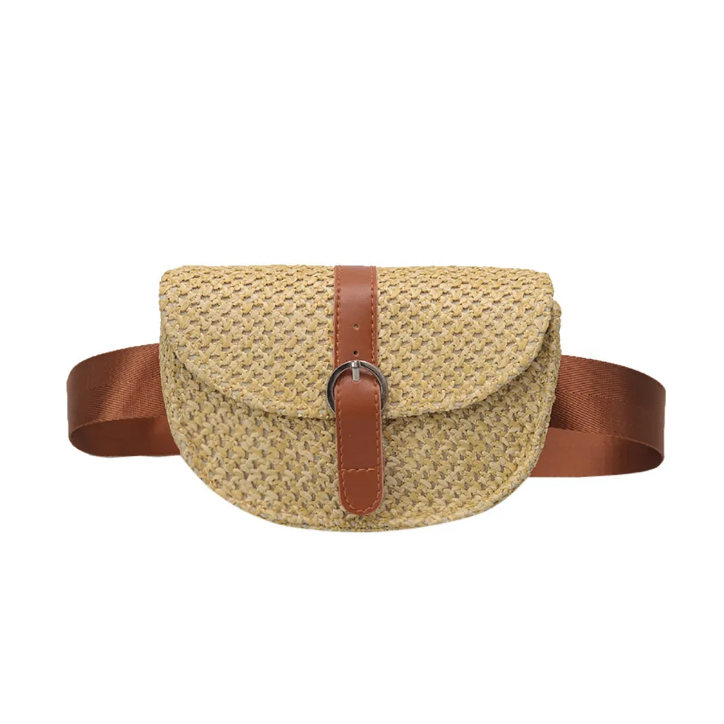 

Женская сумка на талию, модная женская однотонная соломенная Регулируемая сумка через плечо с ремешком на молнии, простая сумка-Джокер чере...