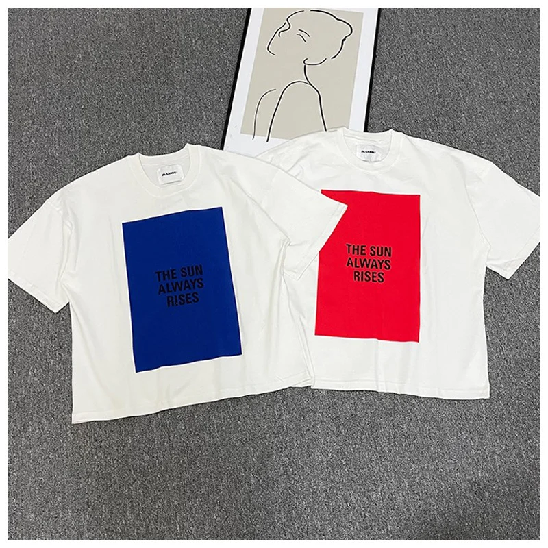 

Футболка JIL SANDER женская оверсайз, трендовая уличная одежда с принтом надписи, красная тенниска из 100% хлопка, лето 1:1