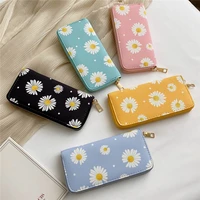 small daisy print long womens wallets phone pocket large capacity pu leather card holders money bags zipper ladies coin purse