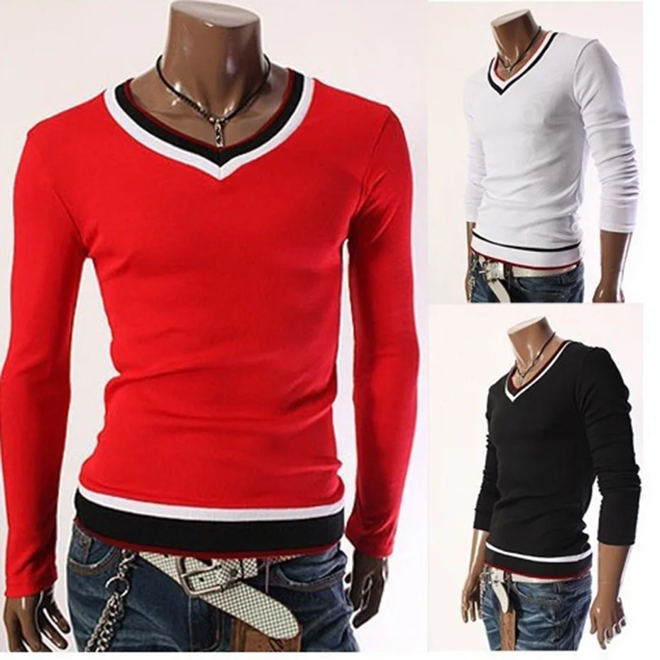 

ZOGAA 2019 New Simple Design Korean Style Men's T-shirts Casual T shirt men V collar Solid Slim full sleeve T shirt men clothing