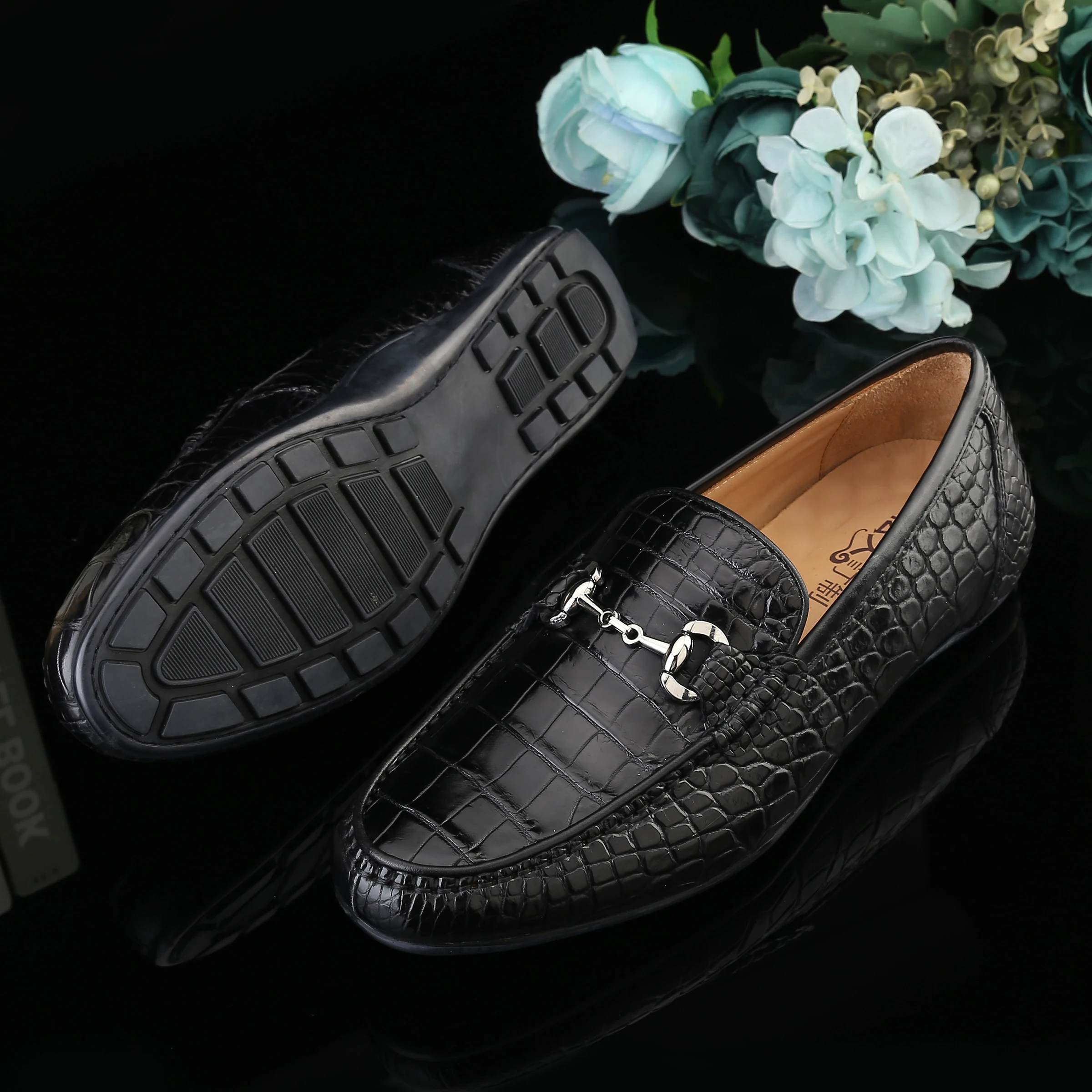 100% Genuine crocodile skin leather men fashion shoe soft leisure sneaker with cow lining black colors | Обувь