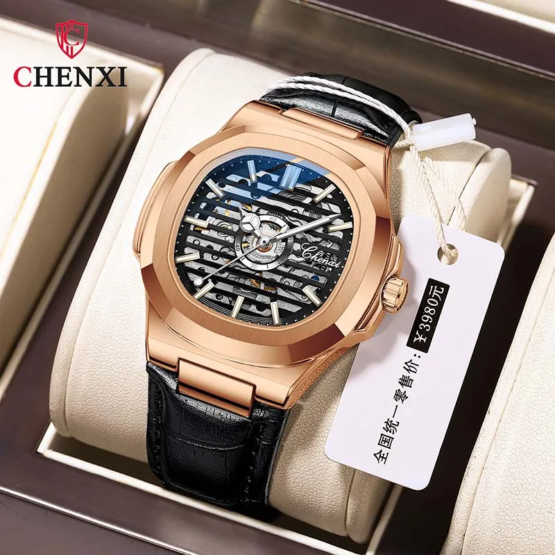 

Мужские Водонепроницаемые наручные часы CHENXI в деловом стиле, полностью автоматические механические часы с ремешком из цепей