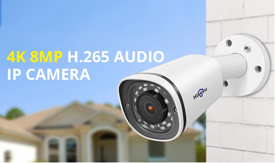 Hiseeu Bullet 4K POE IP камера 8MP слот для sd-карты Водонепроницаемый Аудио видео наблюдения безопасности CCTV камера ONVIF H.265 sony сенсор