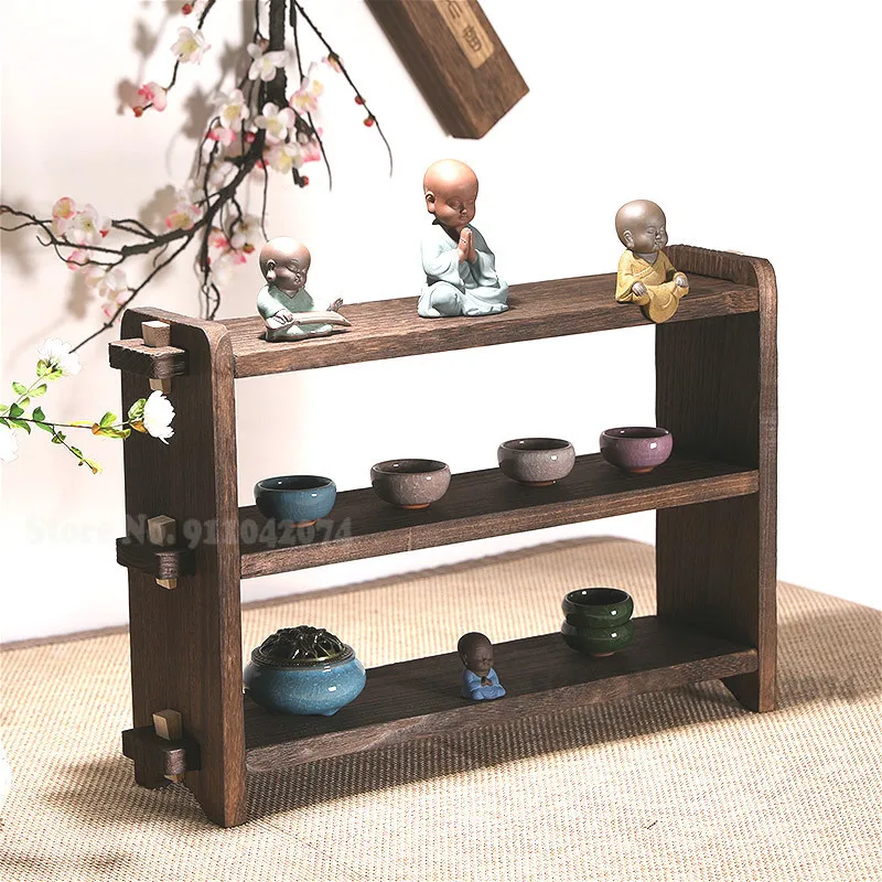 Винтаж Съемная античная деревянная полка Чай горшок стеллаж для выставки