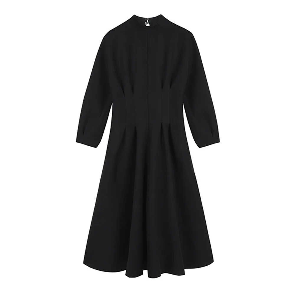 Осеннее элегантное платье в Корейском стиле с воротником стойкой винтажном