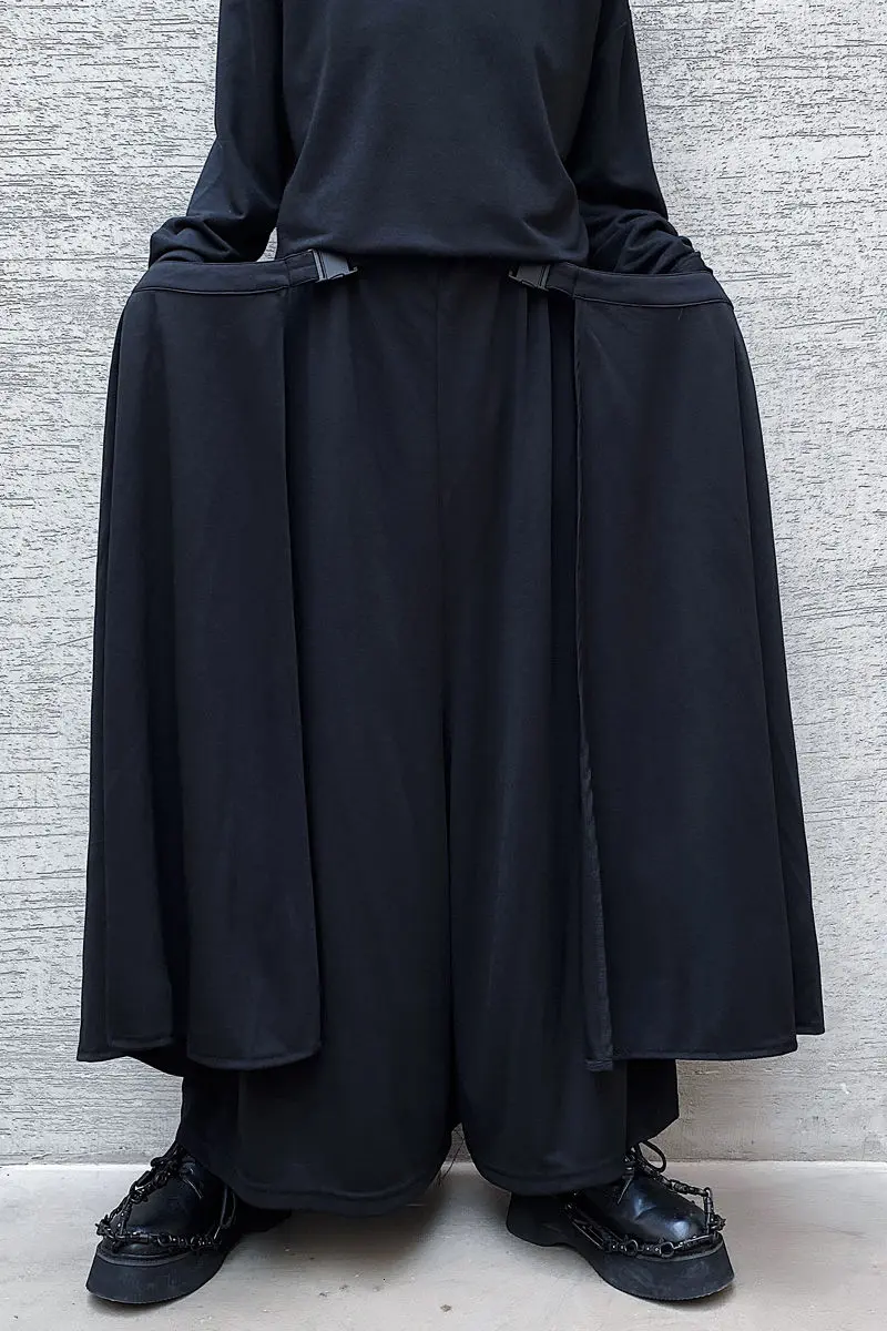 

IEFB Men's Clothing 2021 Spring New Black Casual Wide Leg Pants Detachable Side Cloth Man's Japanese Style Trousers Tide 9Y6497