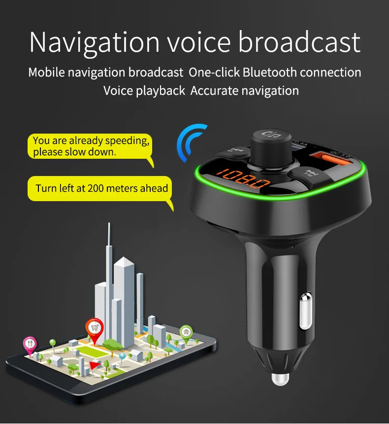 EANOP BC520 fm-передатчик Bluetooth Автомобильный громкой связи с голосовым ассистентом модулятор FM Поддержка TF карта QC3.0 USB зарядное устройство