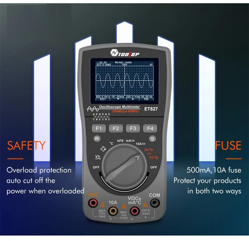 

2in1 Digital 40MHz 200Msps/S Oscilloscope 6000Counts True RMS AUTO Multimeter Analog Grap Waveform Tool LCD Portable Scopemeter