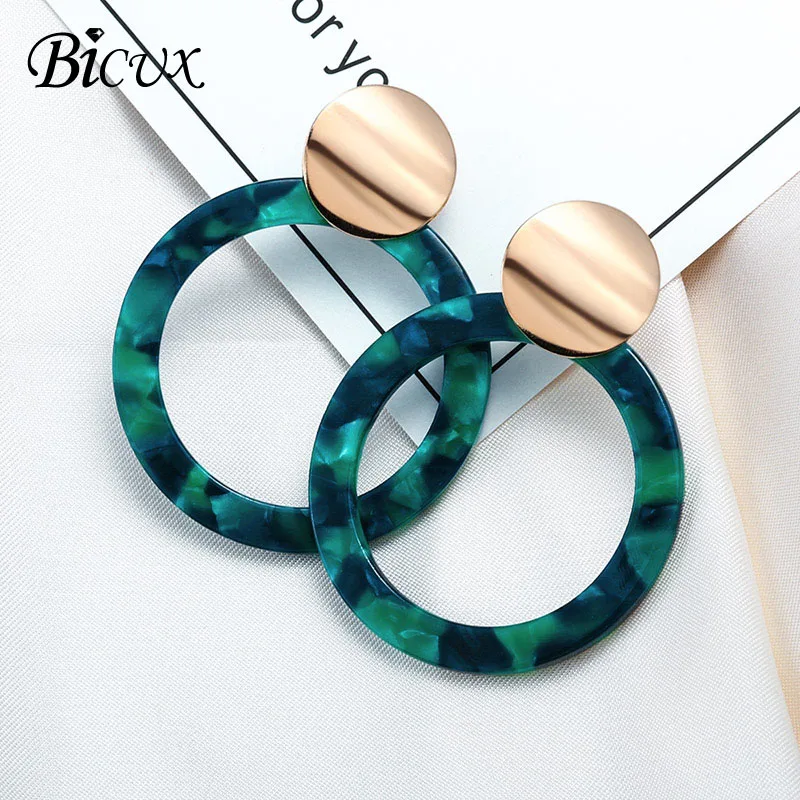 Green 3 BICUX модные богемные массивные акриловые Висячие серьги для женщин винтажные корейские геометрические висячие серьги ювелирные изделия - Окраска металла: Green 3