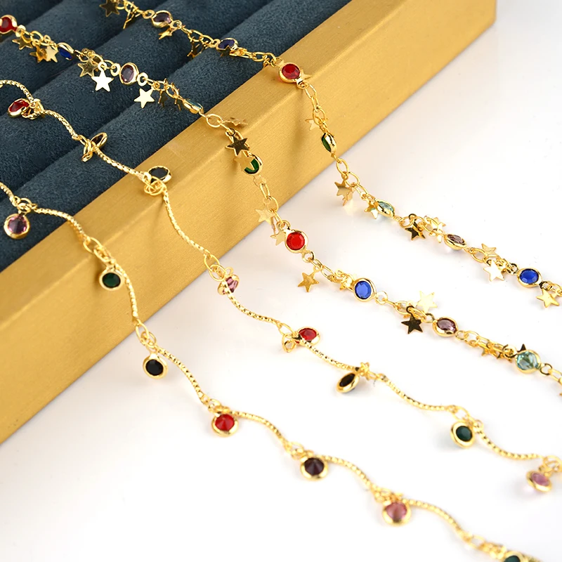 

SAUVOO 1 Meter Bohemian Colorful Rhinestone Necklace Charm Metal Bulk Chains For Women Jewelry Making Fimding Accessories