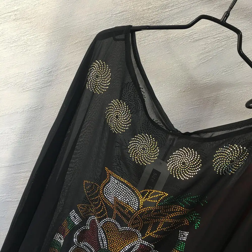 

loose New African women's clothing Dashiki Chiffon material Color full drill Long dress with orange underlining two piece set