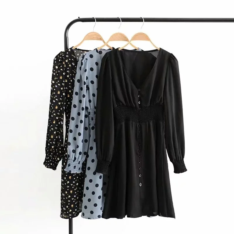 Винтажное летнее платье в горошек женское сексуальное с v-образным вырезом и