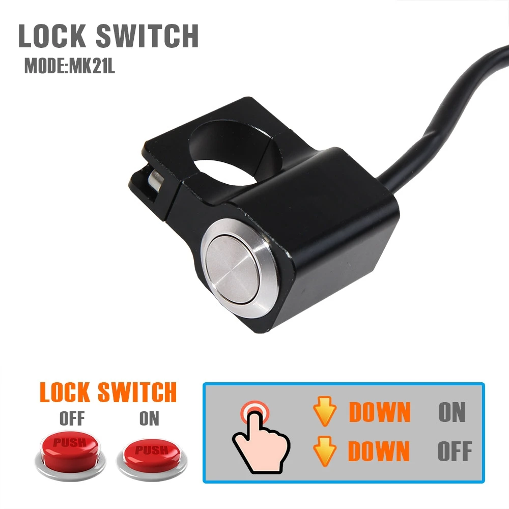 MK21L Lock Switch BOSMAA мотоциклетный светодиодный переключатель включения/выключения противотуманных фар 7/" 22 мм прожекторы батарея выключатель водонепроницаемый алюминиевый тормоз пусковой переключатель на лампочка противотуманные - Цвет: MK21L Lock Switch