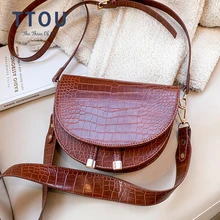 Luxury Women Crossbody Bag Alligator Pattern Semicircle Saddle Bags Soft Leather Shoulder Bags For Ladies Handbag Designer Purse