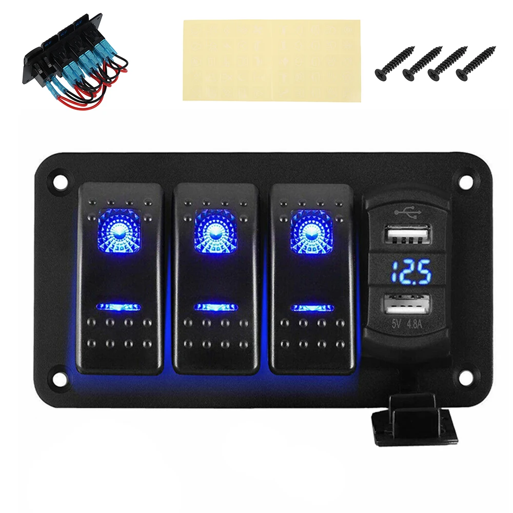 

4-way waterproof switch panel Boat Marine Black IP66 Waterproof Dual USB Rocker Style Fast Charger for Car Marine Boat