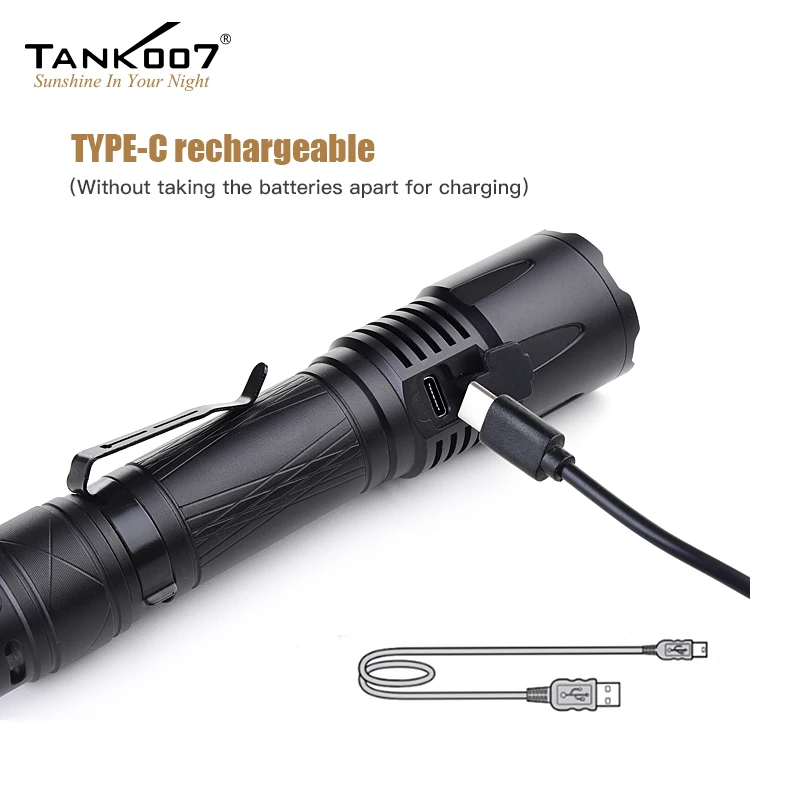 Original TANK007 KC16 Police Lamp 1800LM SST40 LED Flashlight USB Rechargeable Torch Light by 18650 Battery for Camping Hunting | Освещение