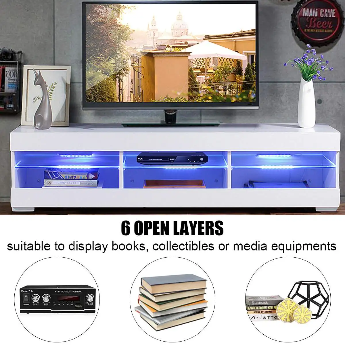 

57'' Rectangular TV Cabinet Modern LED TV Stands Living Room Furniture Detachable TV Unit Bracket with Drawers Home Furnishings