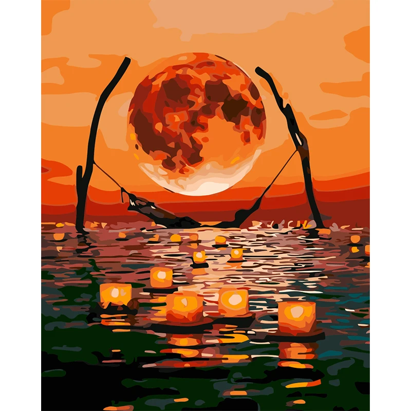 

В морское побережье, Закат DIY картина маслом по номерам холст Painitng дома настенные картины Раскраска по номерам для домашнего декора